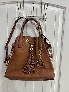 Michael Kors Cognac Leather Tassel Shoulder Satchel